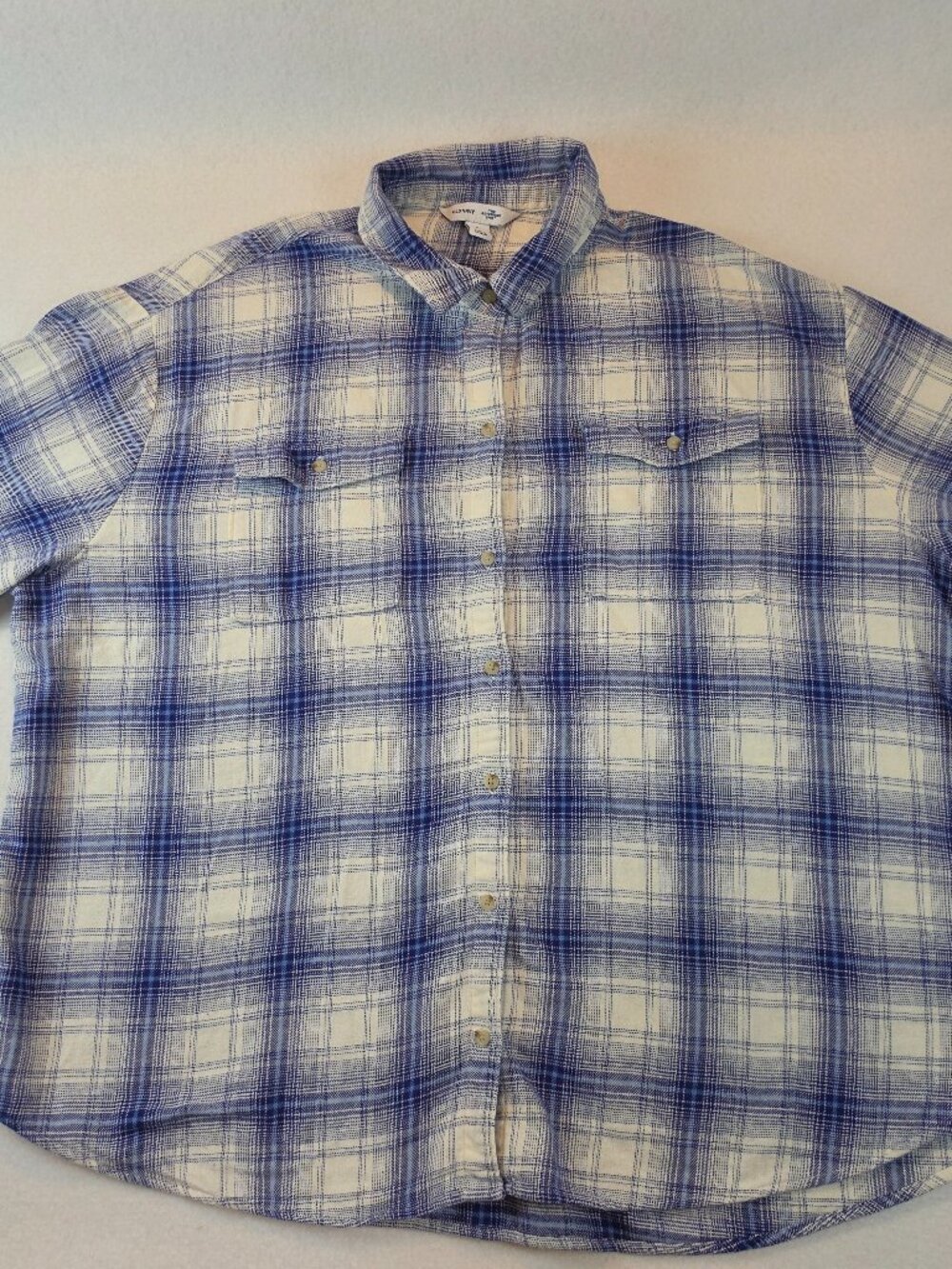 Old Navy Blue White Plaid The Boyfriend Shirt Plus Size 2X Flannel Button-Up